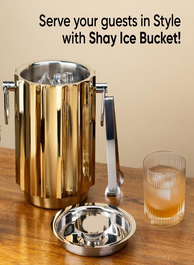 Shay دلو ثلج من الفولاذ المقاوم للصدأ بتصميم شاي مع ملقط - 1500 مل، ذهبي | للبار والمنزل | دلو ثلج معزول بجدار مزدوج من الفولاذ المقاوم للصدأ مع غطاء (ذهبي) - Image 2